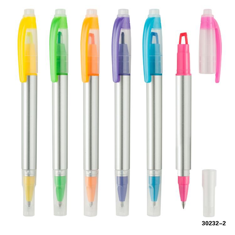Cap Off Plastic Pen With Highlighter