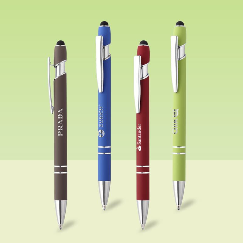 Push Action Aluminium Rubber Finish Stylus Ball Pen