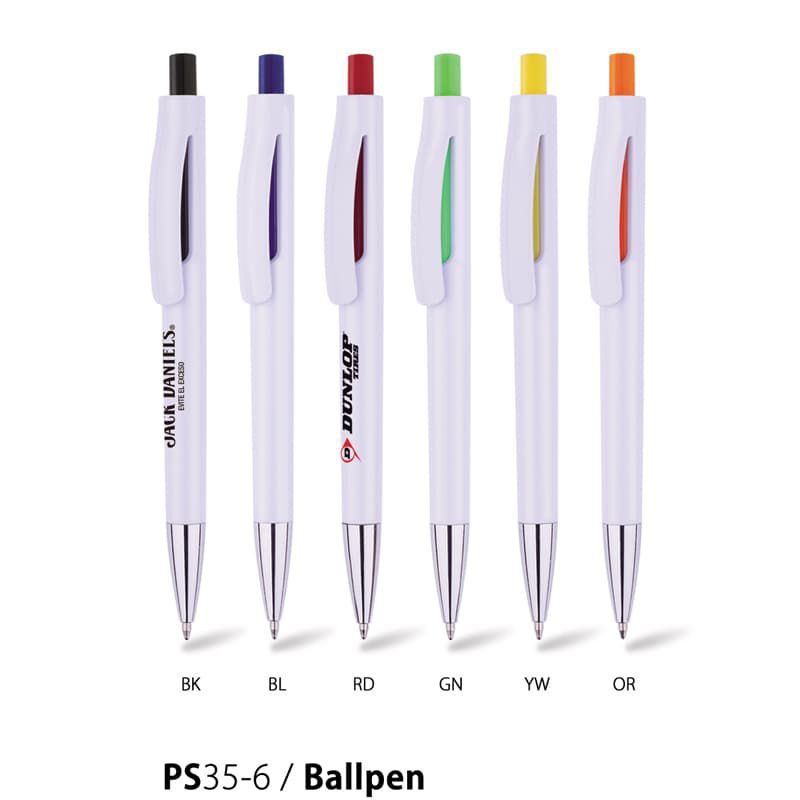 White Barrel Push Action Plastic Ballpen