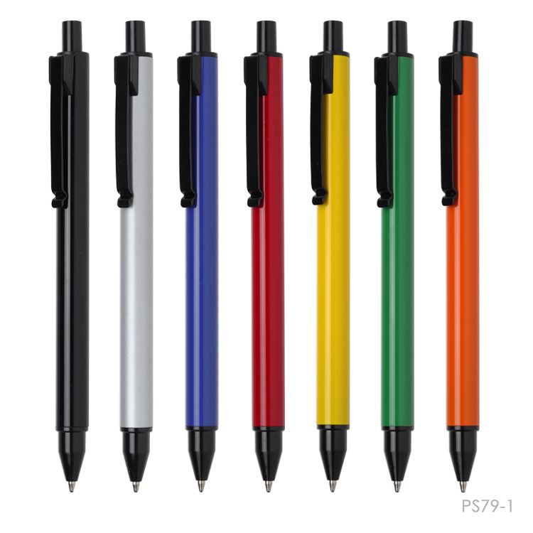 Colored Barrel Ballpen With Black Metal Clip