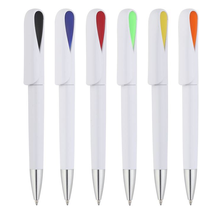 Push Action Plastic Ball Pen. Curve Shape Clip. 2