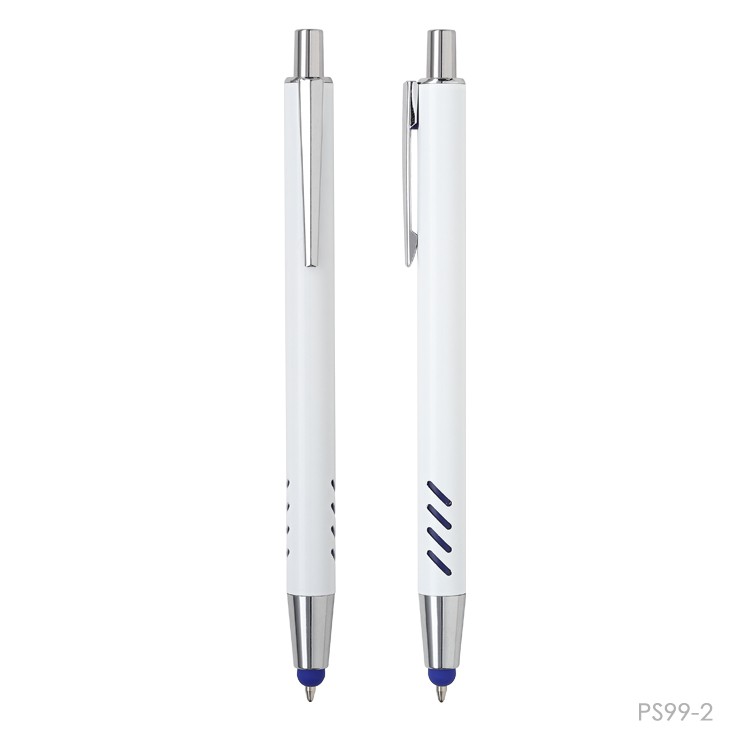 White Matel Click Pen With Colored Stylus