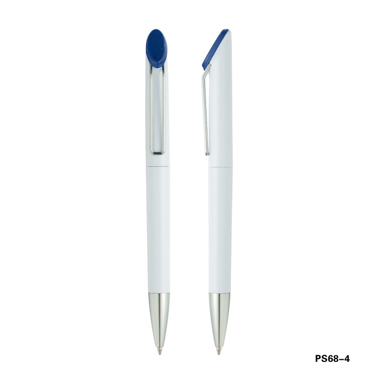 White Plastic Plastic Ballpoint Pen With Colored Trims