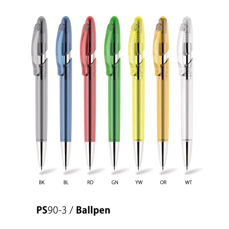 Push Action Plastic Ball Pen. Curve Shape Clip.