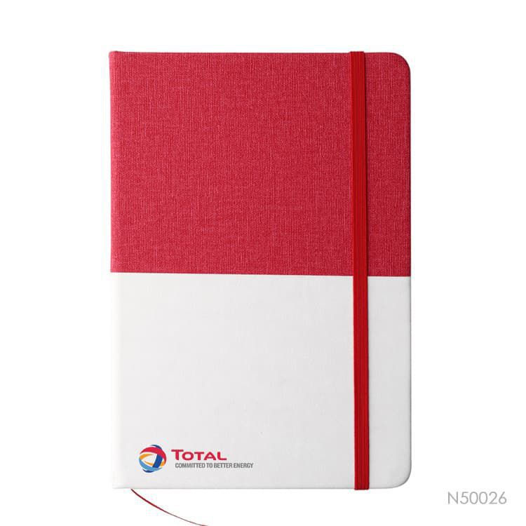 A5 PU And Linen Perfect Binding Notebook With Elastic Belt