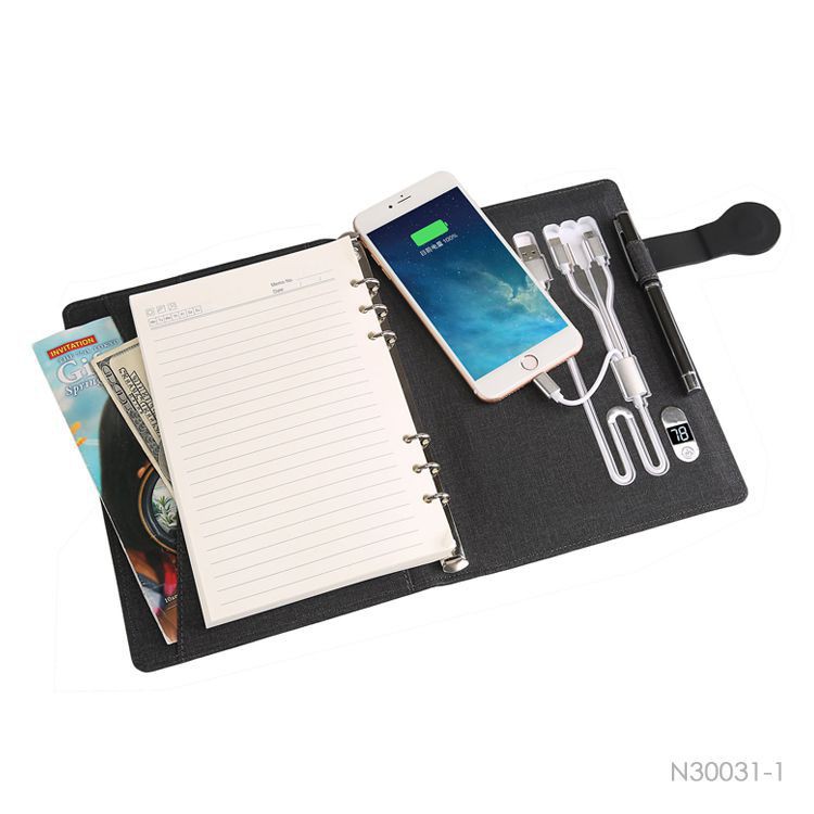 PU Leather Planner Notebook With Power Bank