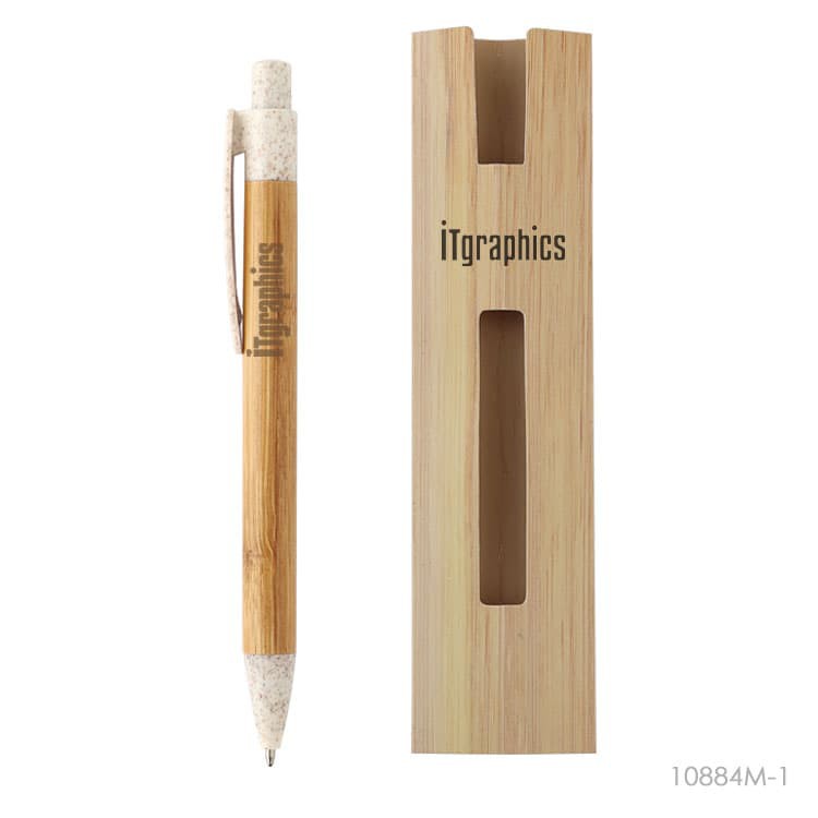 Push Action Bamboo Ballpen With Wheat Straw Buttom